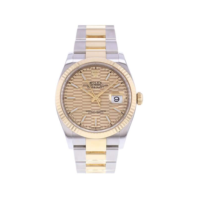 Montre d'occasion ROLEX DateJust 36 homme mouvement automatique certifié (cosc) bracelet or jaune 750/000 et acier - vue 1