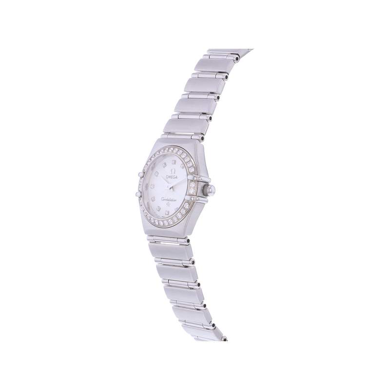 Montre d'occasion OMEGA Constellation Lady Index diamants femme quartz bracelet acier - vue D2