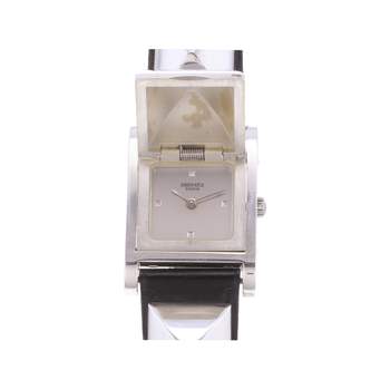 Montre d'occasion HERMES Medor Argent femme quartz bracelet cuir d'origine