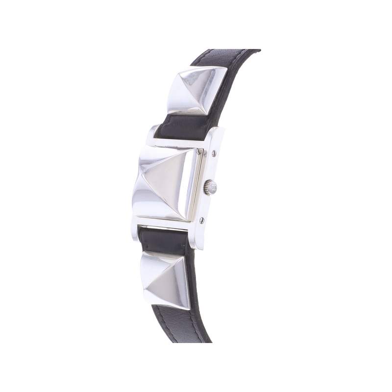 Montre d'occasion HERMES Medor Argent femme quartz bracelet cuir d'origine - vue D2
