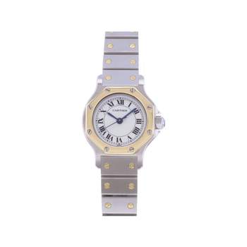 Montre d'occasion CARTIER Santos Octogonale femme automatique bracelet or jaune 750/000 et acier