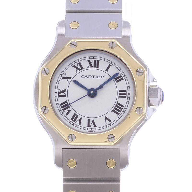 Montre d'occasion CARTIER Santos Octogonale femme automatique bracelet or jaune 750/000 et acier - vue D1