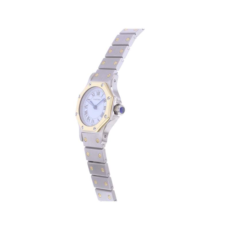 Montre d'occasion CARTIER Santos Octogonale femme automatique bracelet or jaune 750/000 et acier - vue D2