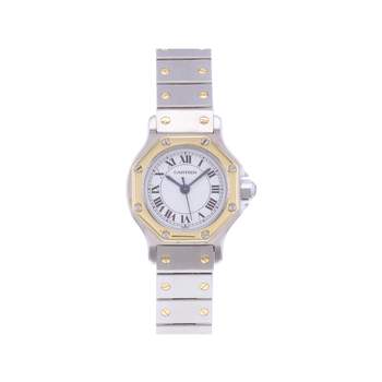 Montre d'occasion CARTIER Santos Octogonale femme automatique bracelet or jaune 750/000 et acier
