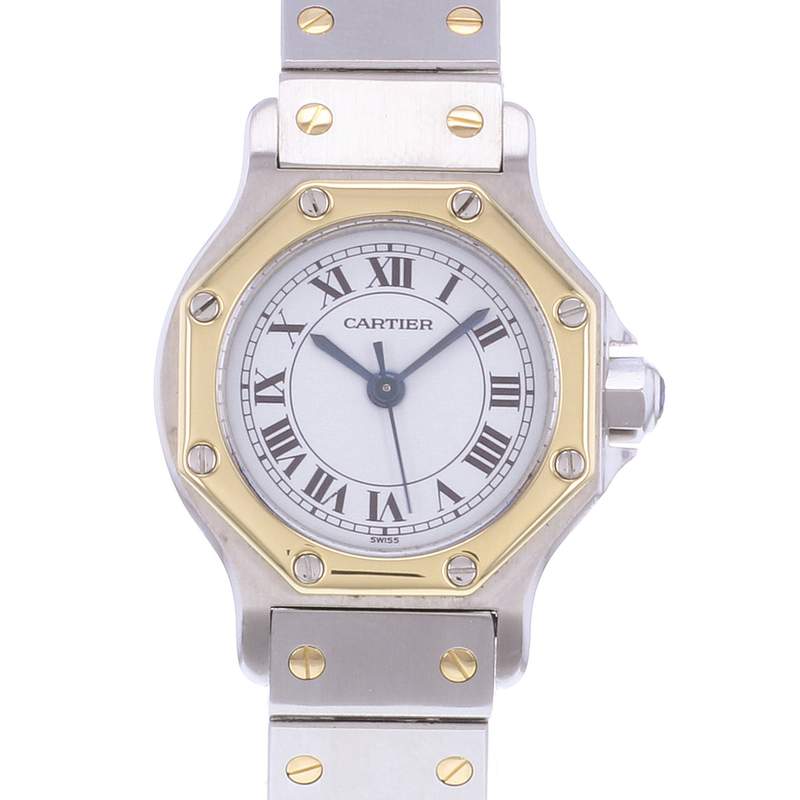 Montre d'occasion CARTIER Santos Octogonale femme automatique bracelet or jaune 750/000 et acier - vue D1