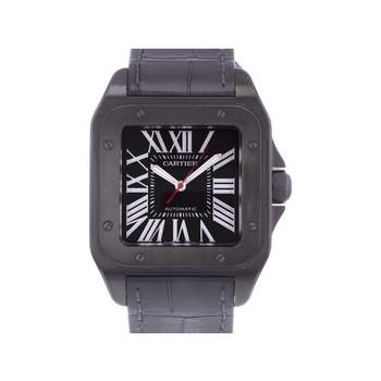 Montre d'occasion CARTIER Santos 100 Carbone homme automatique bracelet cuir d'origine