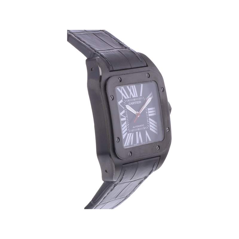 Montre d'occasion CARTIER Santos 100 Carbone homme automatique bracelet cuir d'origine - vue 2