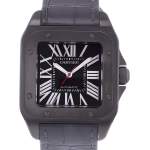Montre d'occasion CARTIER Santos 100 Carbone homme automatique bracelet cuir d'origine - vue D1