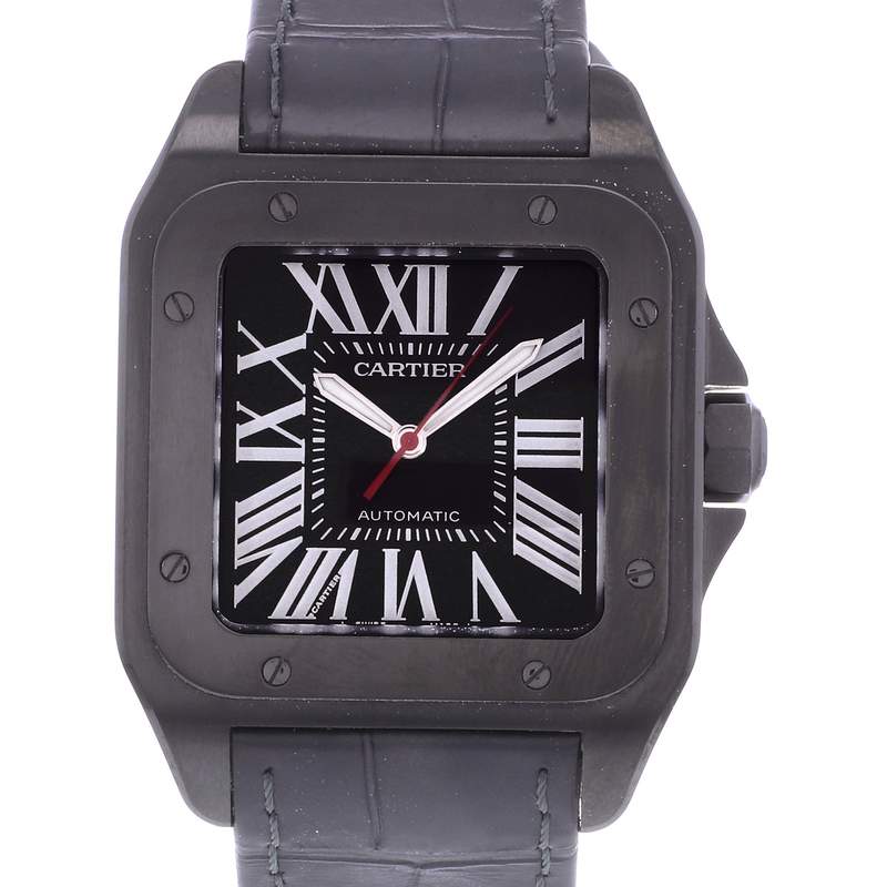 Montre d'occasion CARTIER Santos 100 Carbone homme automatique bracelet cuir d'origine - vue D1