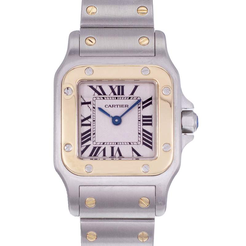 Montre d'occasion CARTIER Santos Galbée femme quartz bracelet or jaune 750/000 et acier - vue D1