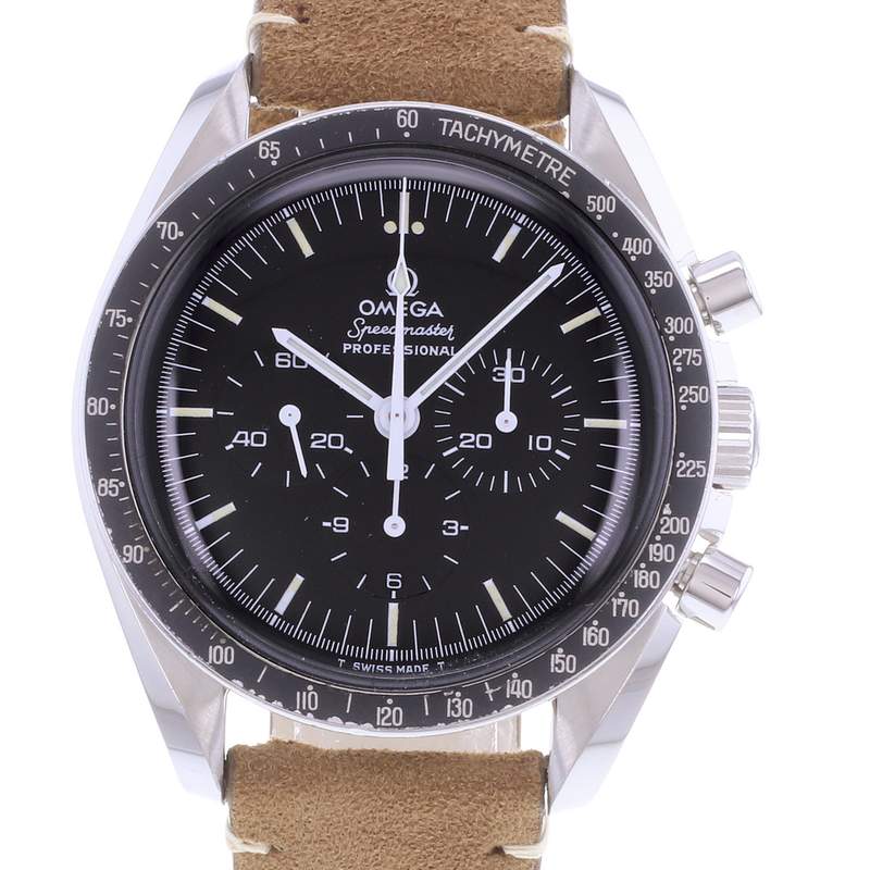 Montre d'occasion OMEGA Speedmaster Moonwatch Vintage homme mécanique bracelet cuir cresus - vue D1