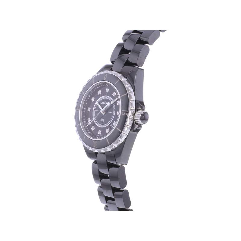 Montre d'occasion CHANEL J12 33 mm Index diamants femme quartz bracelet céramique - vue D2