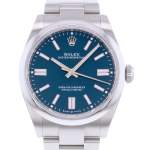 Montre d'occasion ROLEX Oyster Perpetual 'Med blue' homme mouvement automatique certifié (cosc) bracelet acier - vue D1