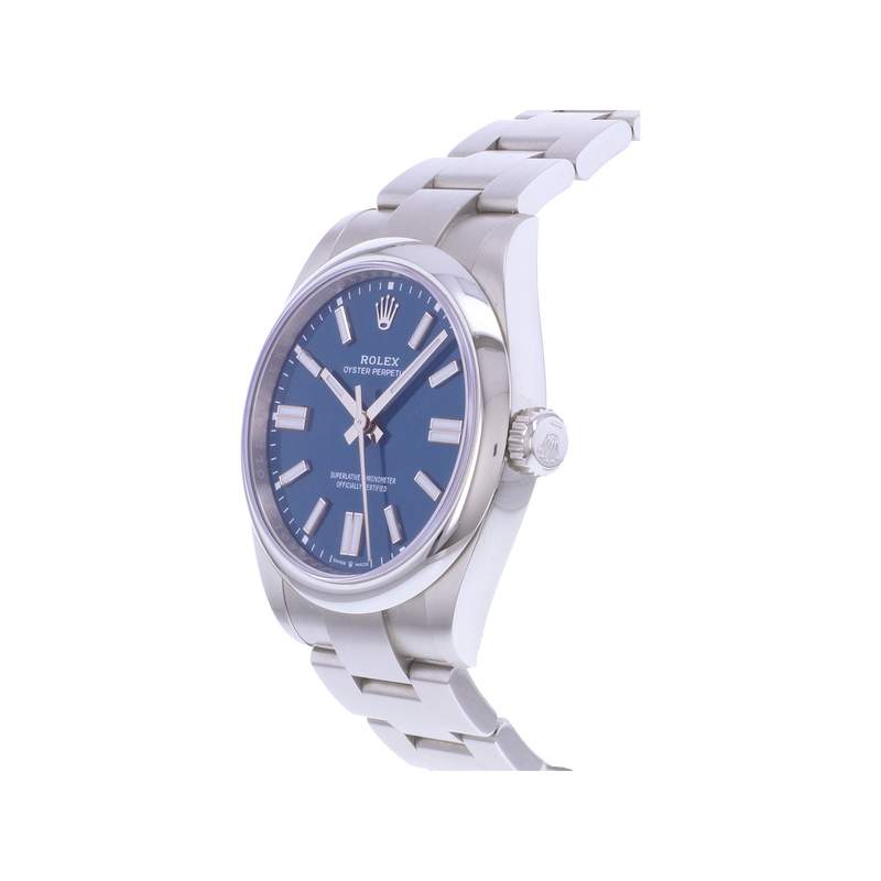 Montre d'occasion ROLEX Oyster Perpetual 'Med blue' homme mouvement automatique certifié (cosc) bracelet acier - vue D2