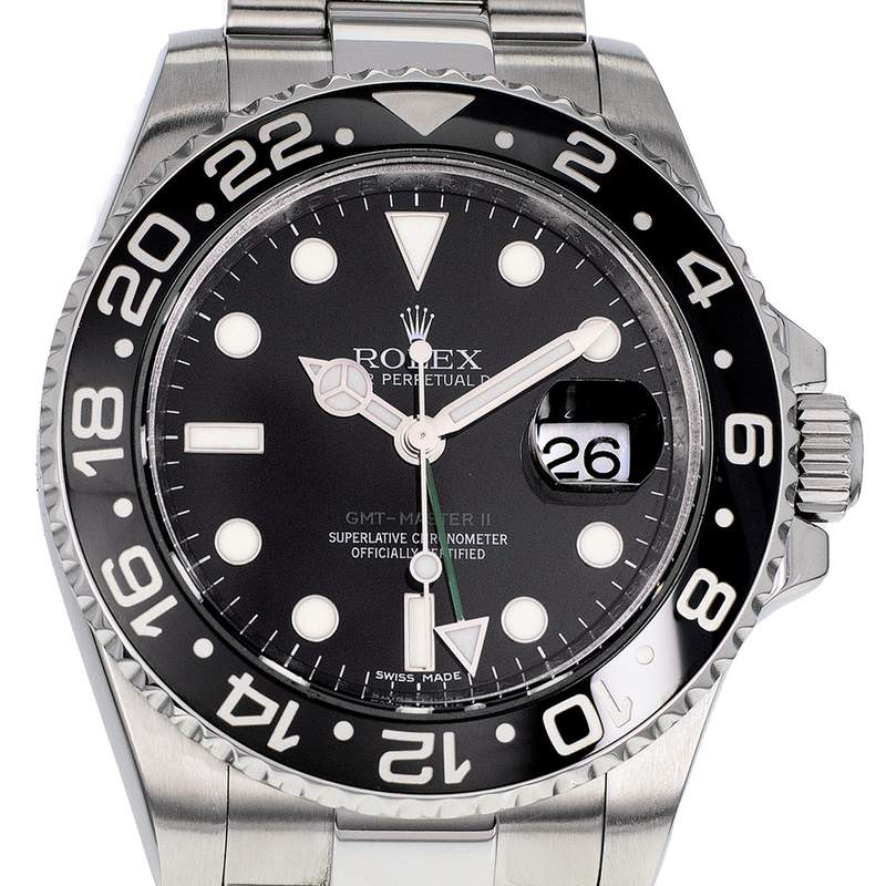 Montre d'occasion ROLEX GMT-Master II homme mouvement automatique certifié (cosc) bracelet acier - vue D1