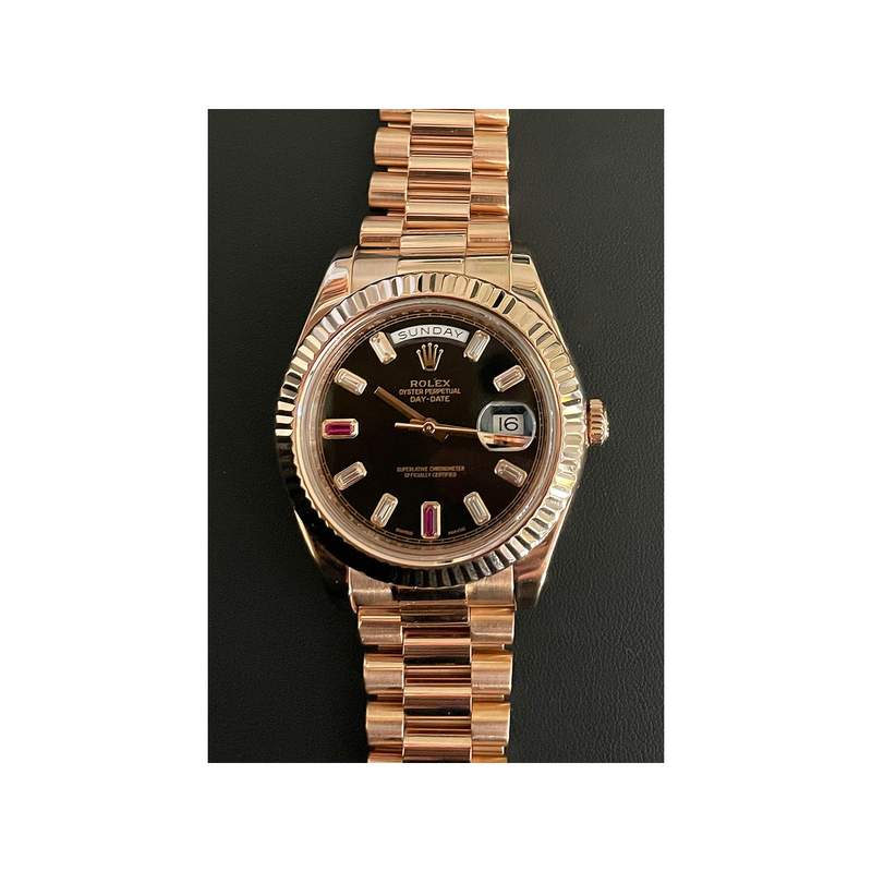 Montre d'occasion ROLEX Day-Date homme mouvement automatique certifié (cosc) bracelet or rose 750/000 - vue 1