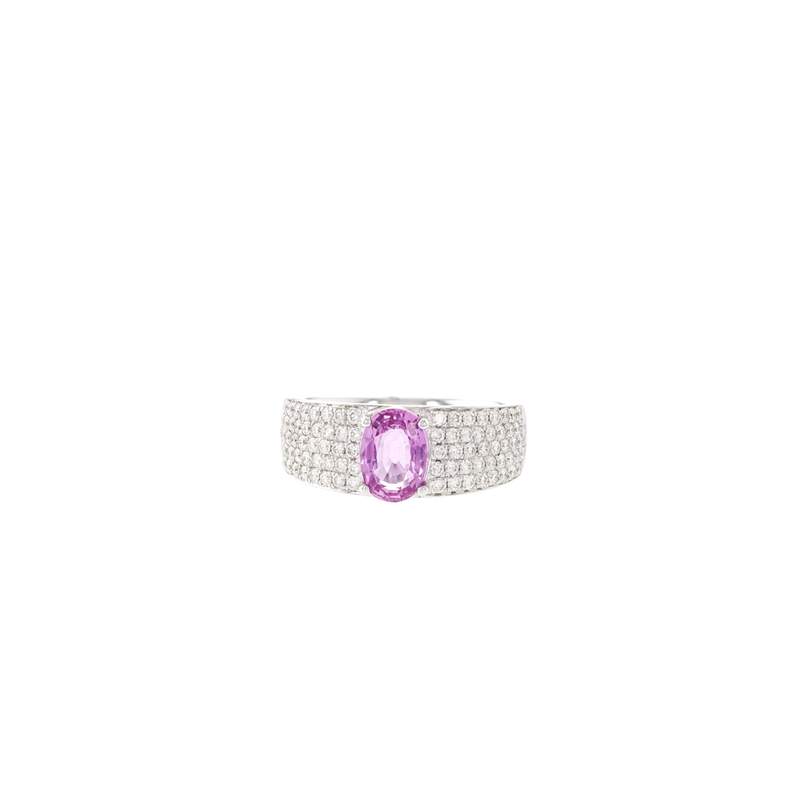 Bague d'occasion CRESUS Saphir rose Pavage diamants femme or blanc 750/1000 - vue 1