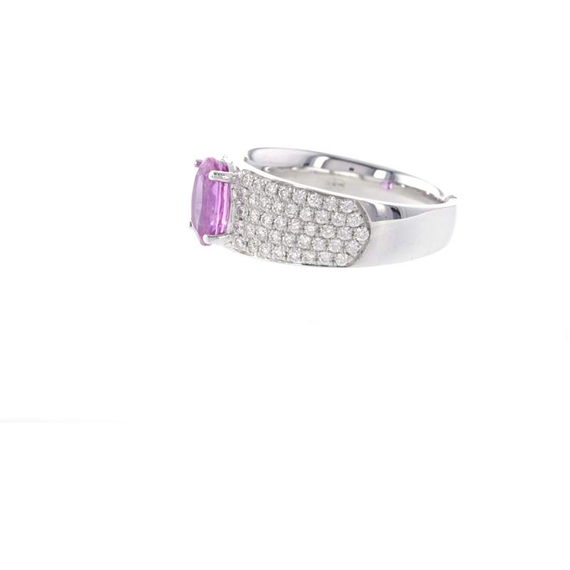 Bague d'occasion CRESUS Saphir rose Pavage diamants femme or blanc 750/1000 - vue 2
