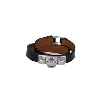 Bracelet d'occasion HERMES Rivale Double Tour femme cuir plaqué or