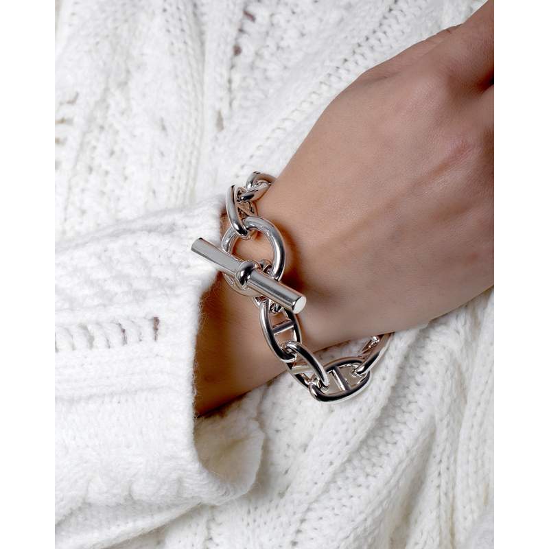 Bracelet d'occasion HERMES Chaîne d'Ancre TGM femme argent 925/1000 - vue porté 1