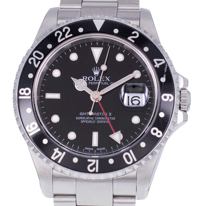Montre d'occasion ROLEX GMT-Master II homme mouvement automatique certifié (cosc) bracelet acier - vue D1