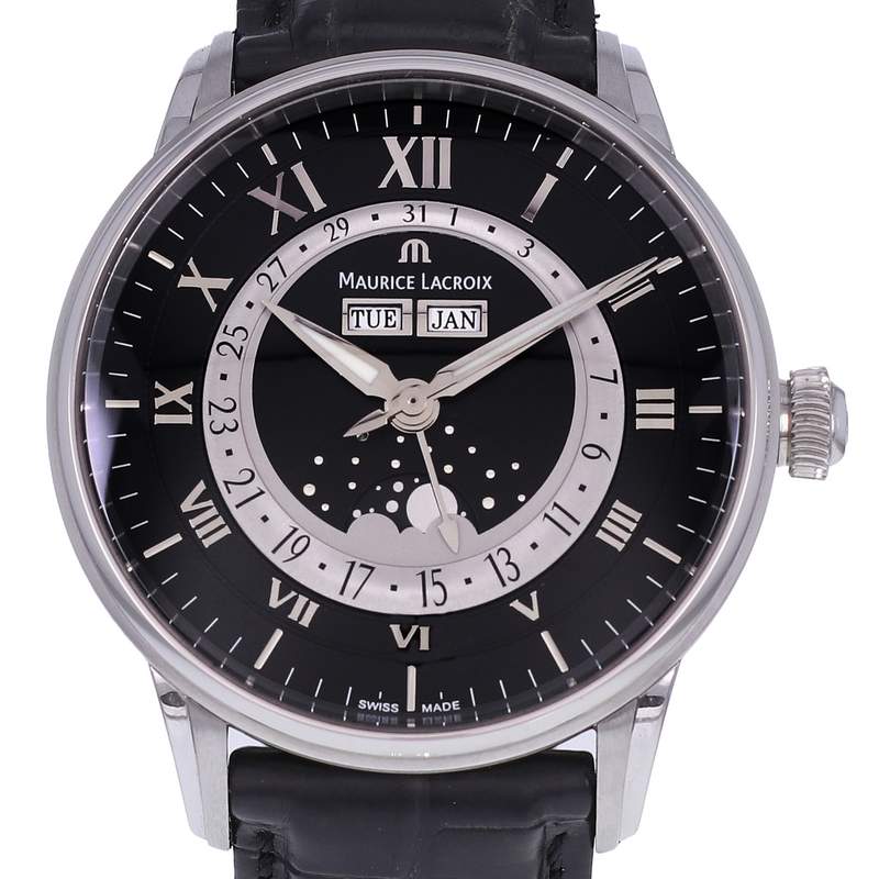 Montre d'occasion MAURICE LACROIX Masterpiece Phase de Lune homme automatique bracelet cuir d'origine - vue D1