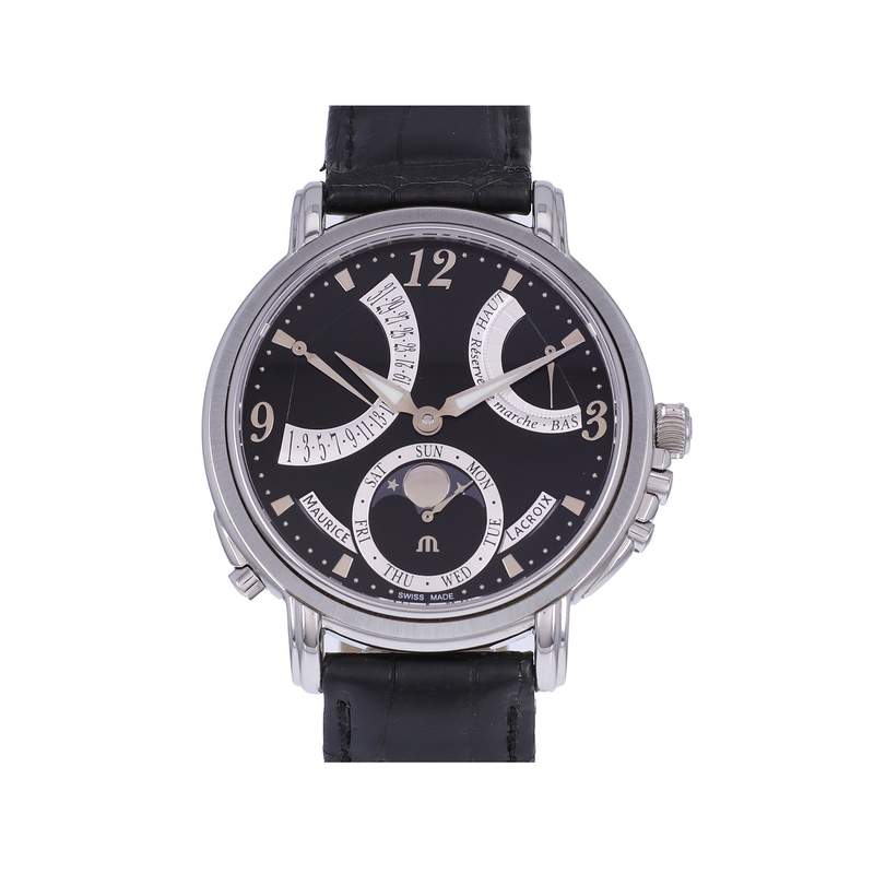 Montre d'occasion MAURICE LACROIX Masterpiece Lune Rétrograde homme mécanique bracelet cuir d'origine - vue 1