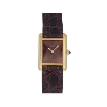 Montre d'occasion CARTIER Tank Must Vermeil femme mécanique bracelet cuir cresus