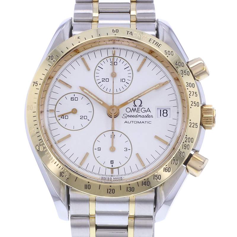Montre d'occasion OMEGA Speedmaster Date homme automatique bracelet or jaune 750/000 et acier - vue D1