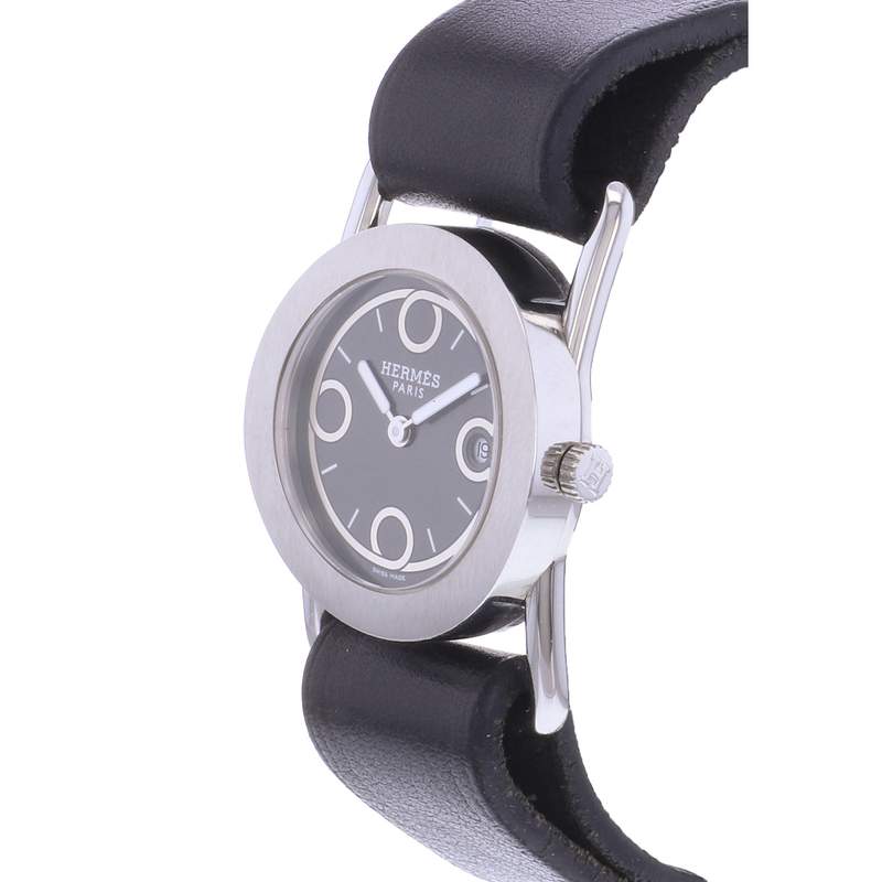 Montre d'occasion HERMES Barenia Ronde femme quartz bracelet cuir d'origine - vue D2