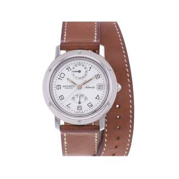 Montre d'occasion HERMES Clipper Chrono homme automatique bracelet cuir d'origine