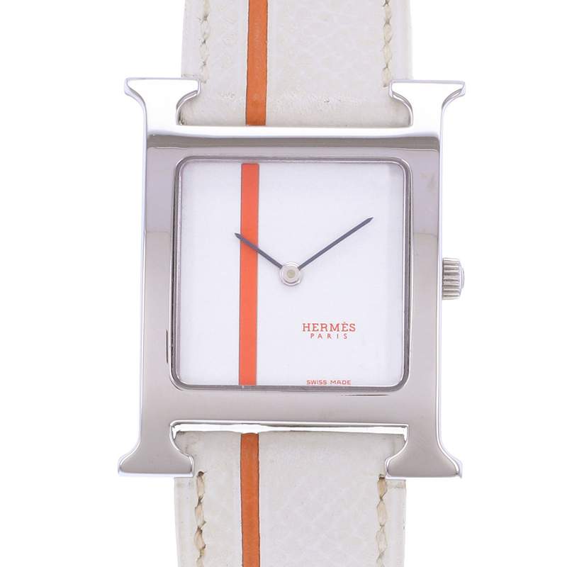 Montre d'occasion HERMES Heure H MM femme quartz bracelet cuir d'origine - vue D1