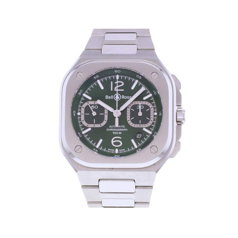 Montre d'occasion BELL & ROSS BR-05 Chrono Green Steel homme automatique bracelet acier - vue 1