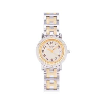 Montre d'occasion HERMES Clipper femme quartz bracelet acier et plaqué or