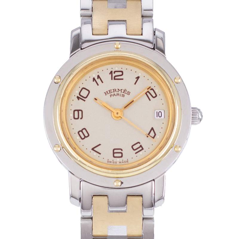 Montre d'occasion HERMES Clipper femme quartz bracelet acier et plaqué or - vue D1