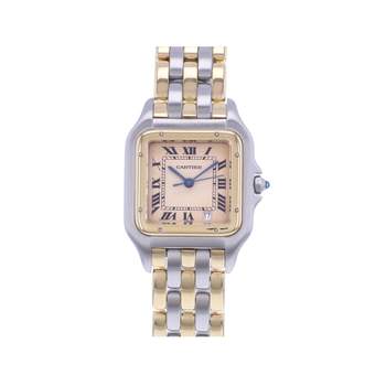 Montre d'occasion CARTIER Panthère Moyen Modèle femme quartz bracelet or jaune 750/000 et acier