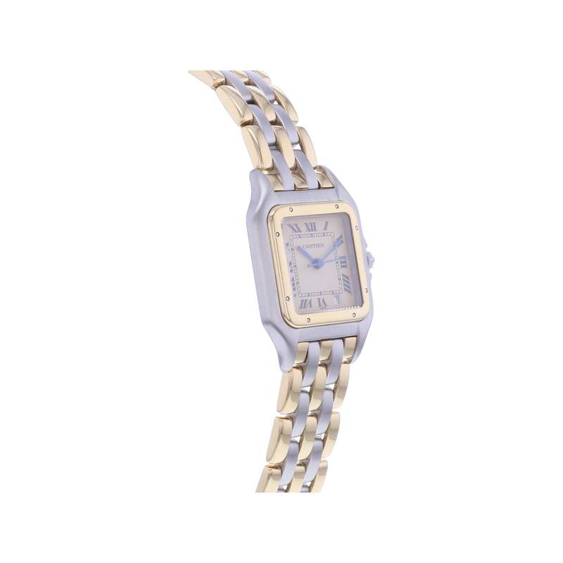 Montre d'occasion CARTIER Panthère Moyen Modèle femme quartz bracelet or jaune 750/000 et acier - vue 2