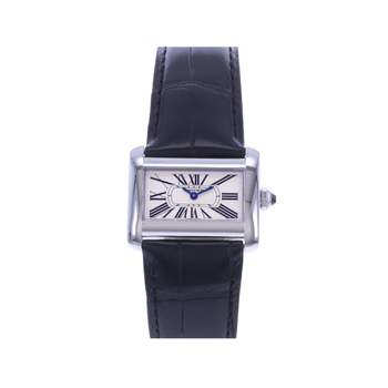 Montre d'occasion CARTIER Tank Divan femme quartz bracelet cuir d'origine