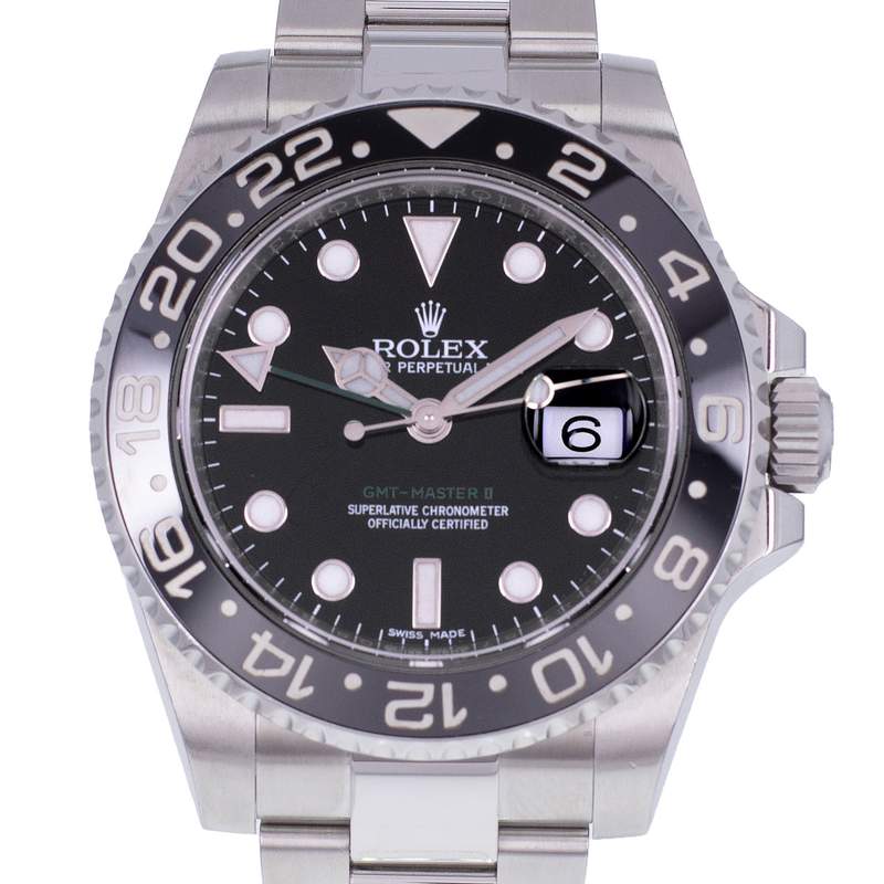 Montre d'occasion ROLEX GMT-Master II Céramique homme mouvement automatique certifié (cosc) bracelet acier - vue D1
