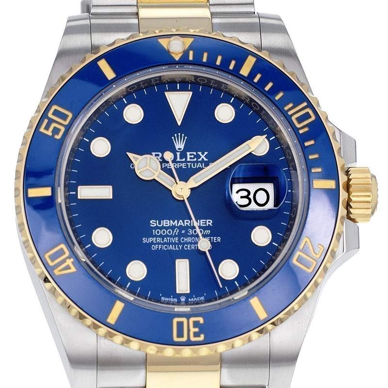 Montre d'occasion rolex submariner date homme mouvement automatique certifié (cosc) bracelet or jaune 750/000 et acier - vue D1
