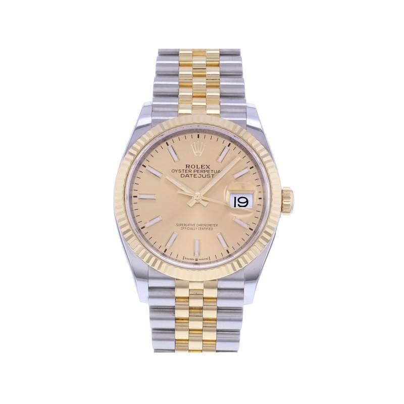 Montre d'occasion ROLEX DateJust 36 mixte mouvement automatique certifié (cosc) bracelet or jaune 750/000 et acier - vue 1