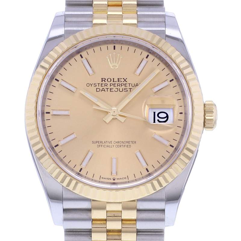 Montre d'occasion ROLEX DateJust 36 mixte mouvement automatique certifié (cosc) bracelet or jaune 750/000 et acier - vue D1