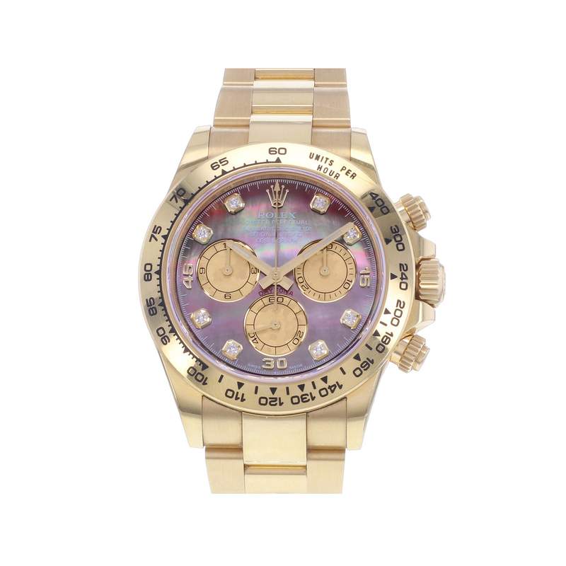 Montre d'occasion ROLEX Cosmograph Daytona Index diamants Mother of Pearl homme mouvement automatique certifié (cosc) bracelet or jaune 750/000 - vue 1