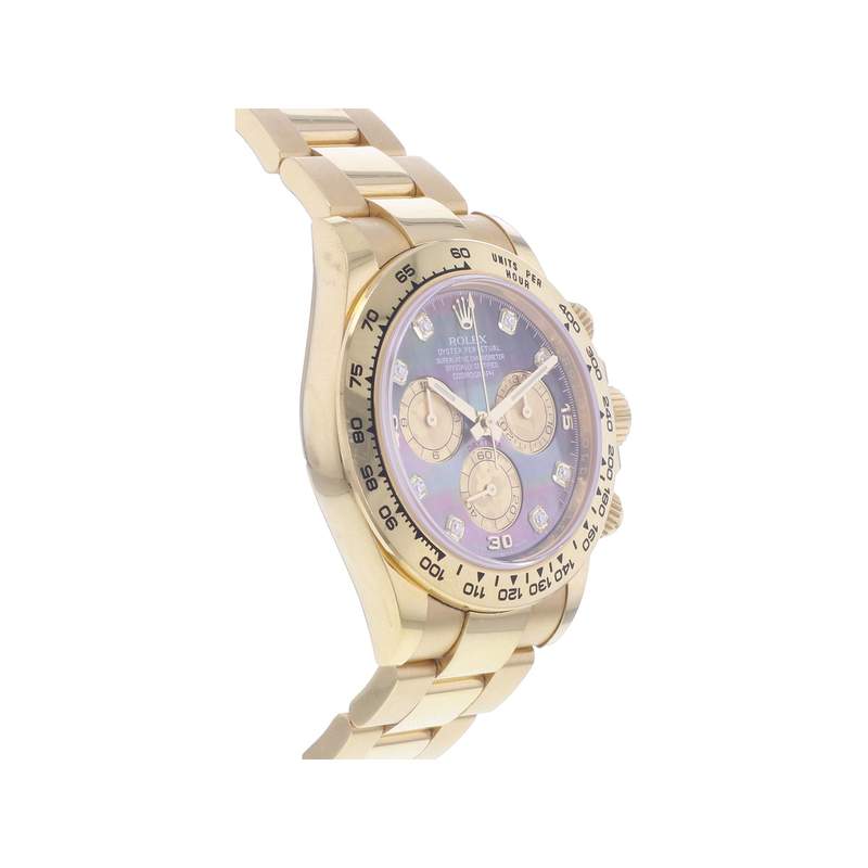 Montre d'occasion ROLEX Cosmograph Daytona Index diamants Mother of Pearl homme mouvement automatique certifié (cosc) bracelet or jaune 750/000 - vue 2