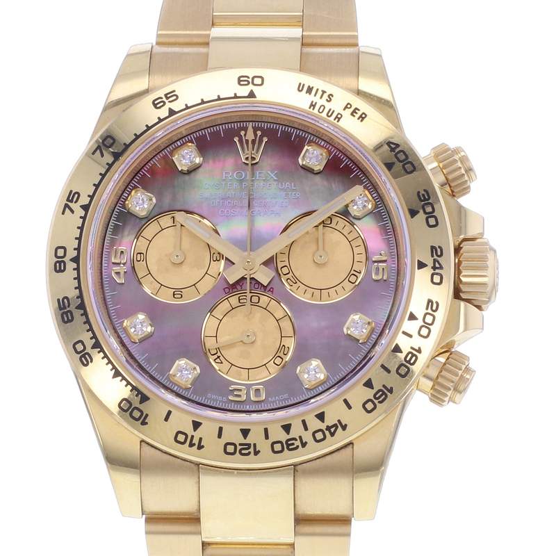 Montre d'occasion ROLEX Cosmograph Daytona Index diamants Mother of Pearl homme mouvement automatique certifié (cosc) bracelet or jaune 750/000 - vue D1