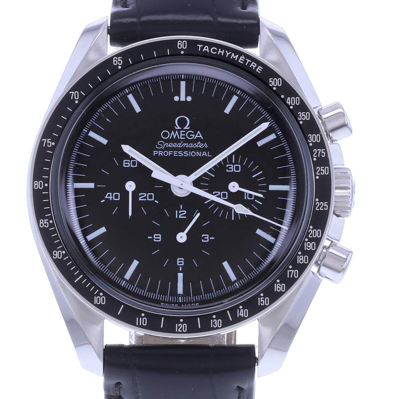 Montre d'occasion OMEGA Speedmaster Moonwatch homme mécanique bracelet cuir d'origine - vue D1
