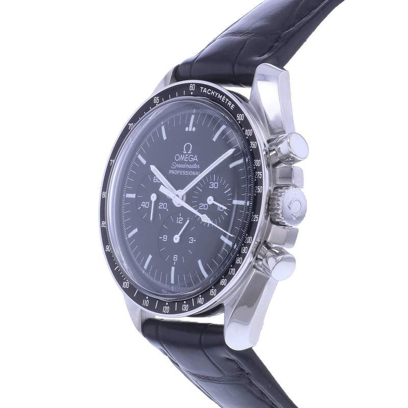 Montre d'occasion OMEGA Speedmaster Moonwatch homme mécanique bracelet cuir d'origine - vue D2