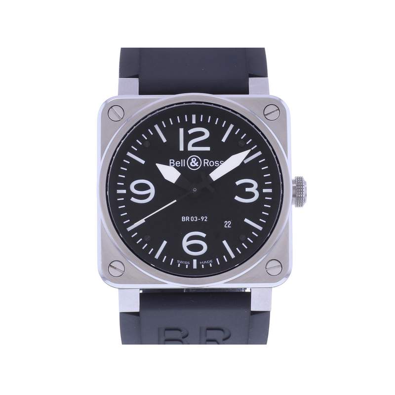 Montre d'occasion BELL & ROSS BR03-92 Black Steel homme automatique bracelet caoutchouc - vue 1
