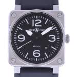 Montre d'occasion BELL & ROSS BR03-92 Black Steel homme automatique bracelet caoutchouc - vue D1
