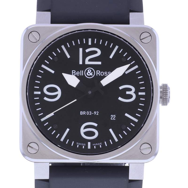 Montre d'occasion BELL & ROSS BR03-92 Black Steel homme automatique bracelet caoutchouc - vue D1